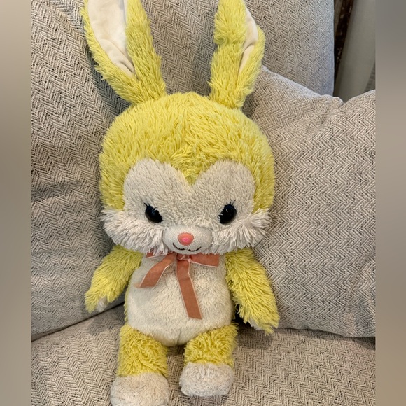 Miracle Bunnies Collection Yellow and White Plush Bunny with Pink Bow - Picture 1 of 5